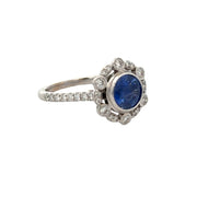 Openwork Blue Sapphire Diamond Halo Ring