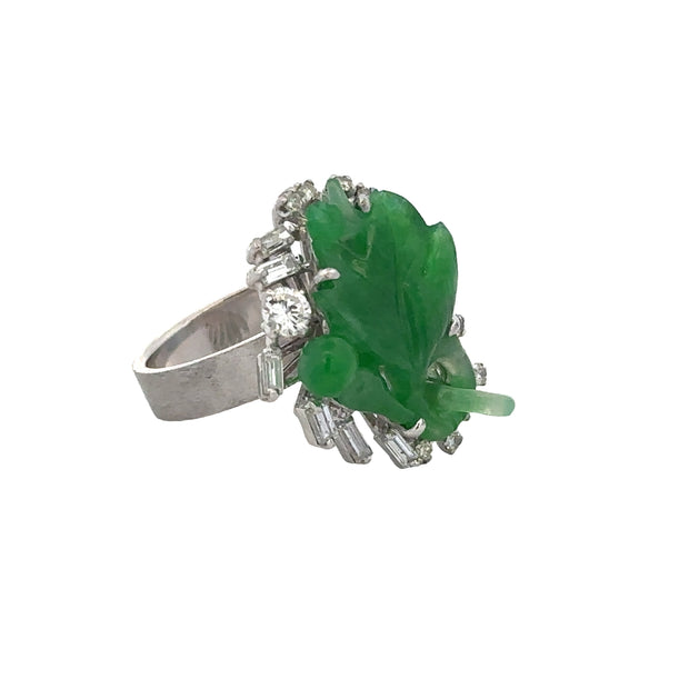 Vintage 1960s Jadeite and Diamond Ring in White Gold