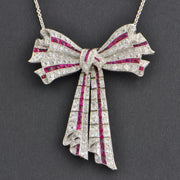 Antique Edwardian Burmese Ruby and Diamond Bow Necklace in Platinum