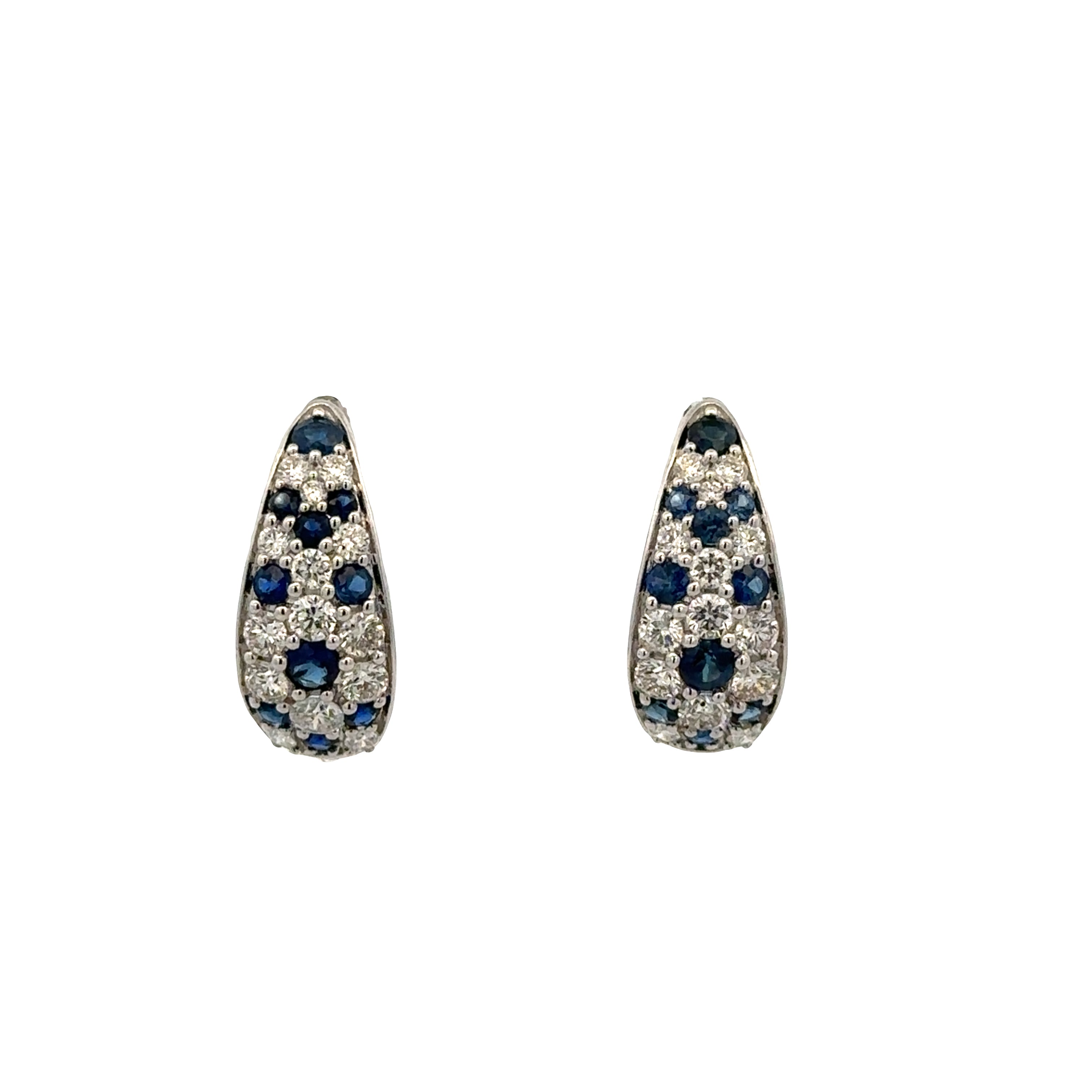 14k White Gold Sapphire & Diamond Pavé Hoop Earrings – 5/8" Tall