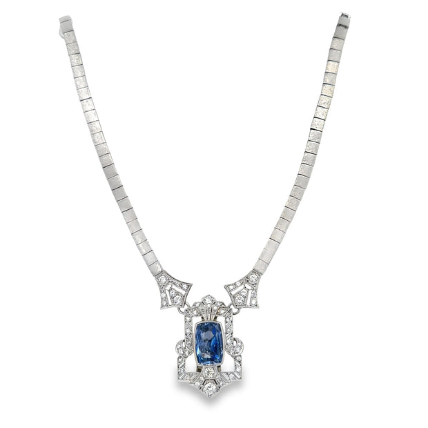 Vintage Art Deco Sapphire and Diamond Conversion Necklace in Platinum