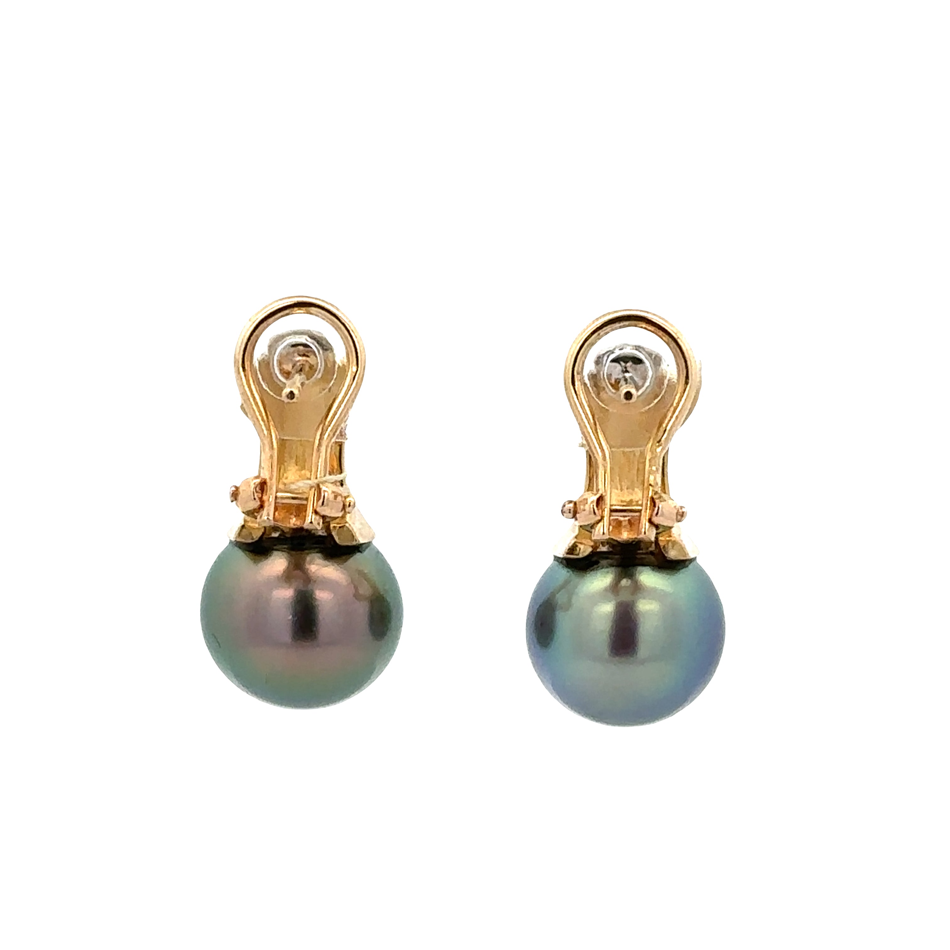 14k Yellow & White Gold Tahitian Pearl Earrings – 10.5mm