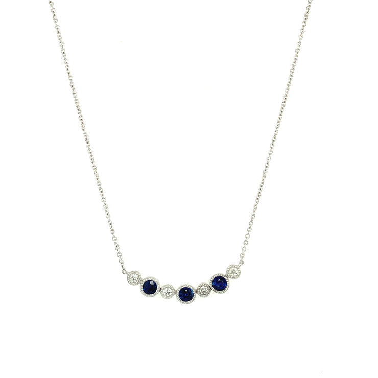 Curved Sapphire and Diamond Necklace in White Gold