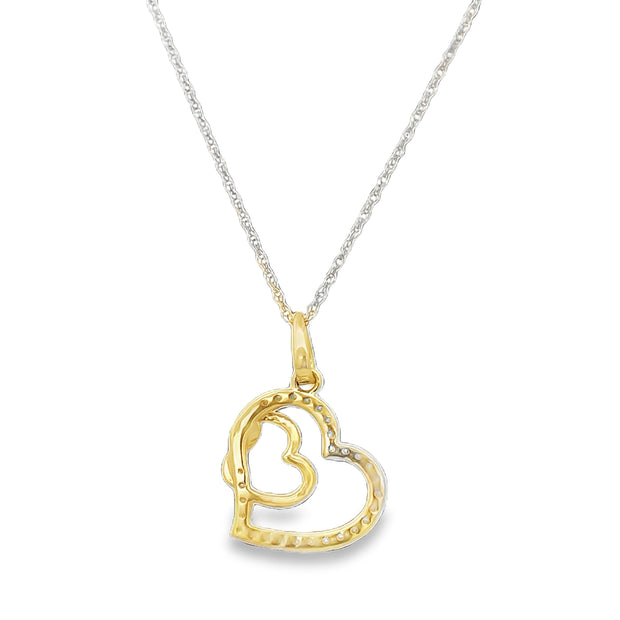 Diamond Accented Open Heart Pendant in Two Tone Gold