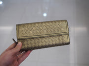 Gold Bottega Veneta Continental Intrecciato Long Wallet