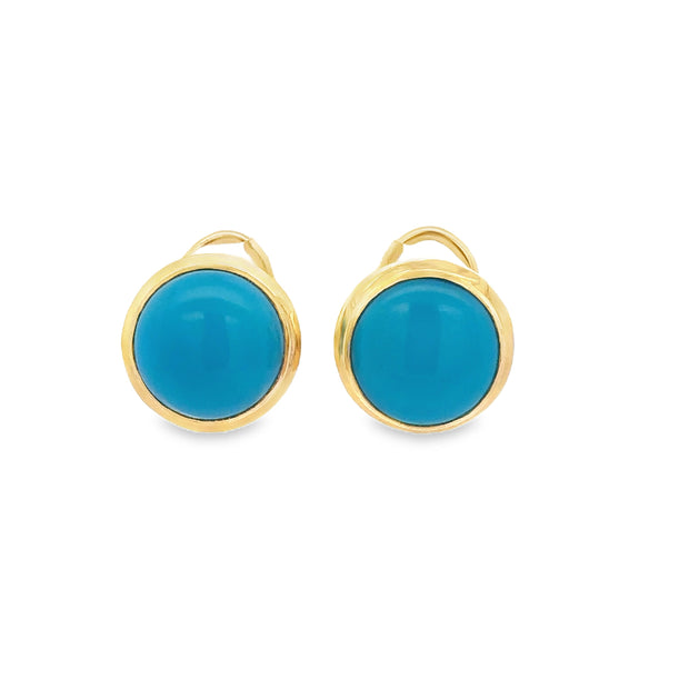 Round Turquoise Earrings in Yellow Gold