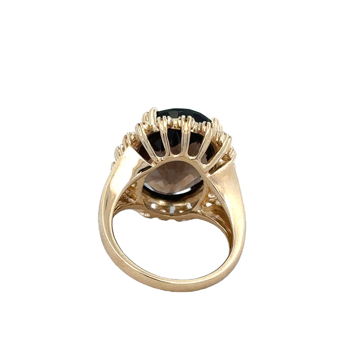 Statement Smoky Quartz and Citrine Ring in Yellow Gold