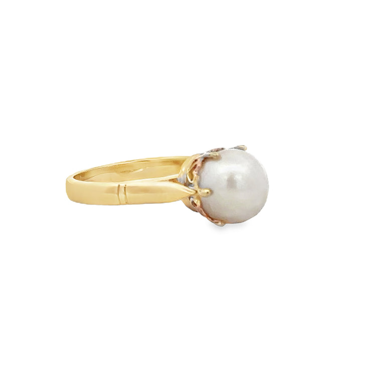 Vintage Akoya Cultured Pearl Ring in 18k Yellow Gold