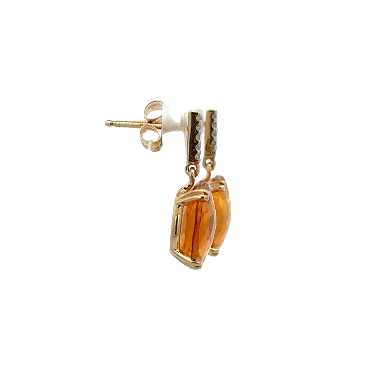 Citrine and Diamond Earrings in Yellow Gold