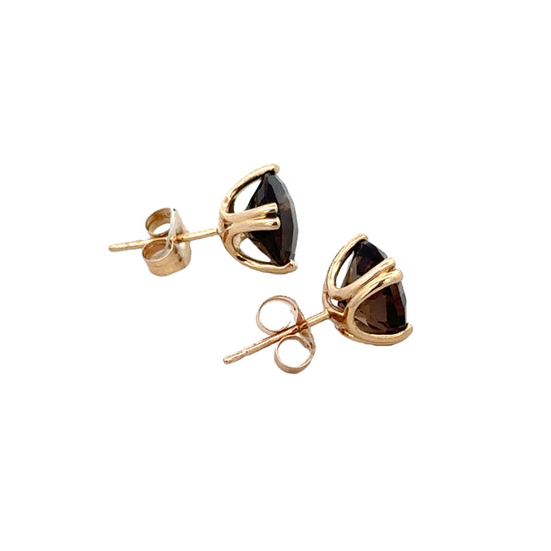 Smoky Quartz Stud Earrings in Yellow Gold