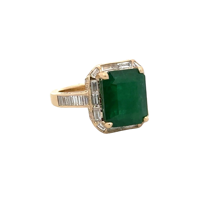 Statement Emerald and Baguette Diamond Ring in Yellow Gold