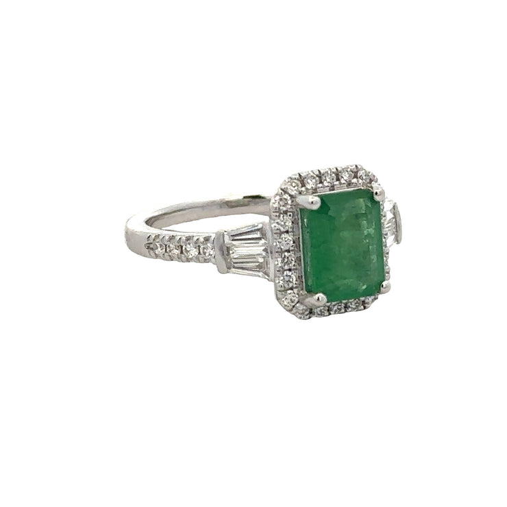 1.42 ct. Emerald and Diamond Ring in White Gold