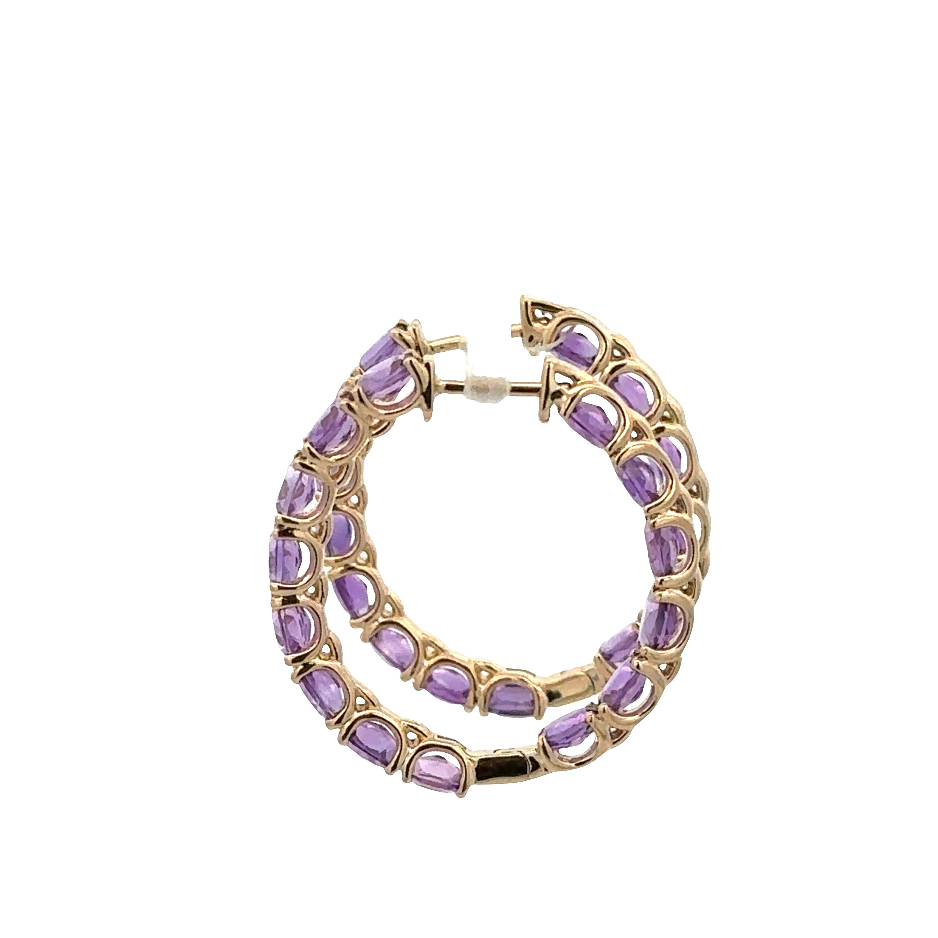 14k Yellow Gold Oval Amethyst Hoop Earrings – 1"