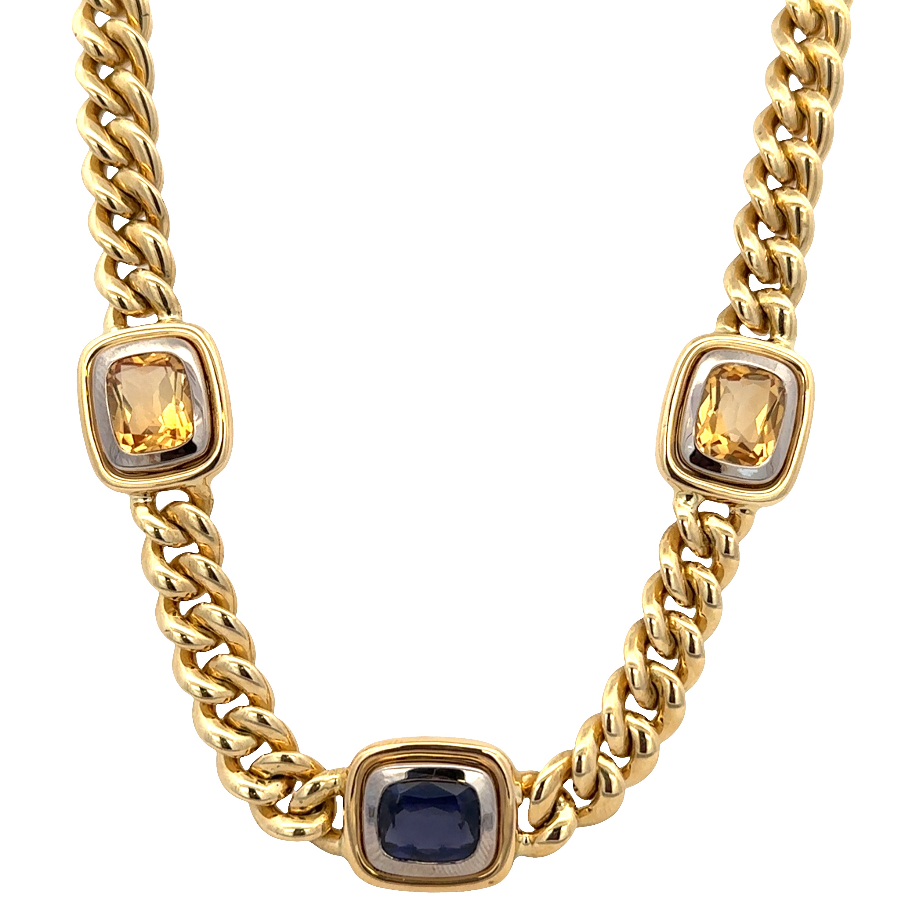 17" Heavy Iolite and Citrine Necklace in 18k Yellow Gold