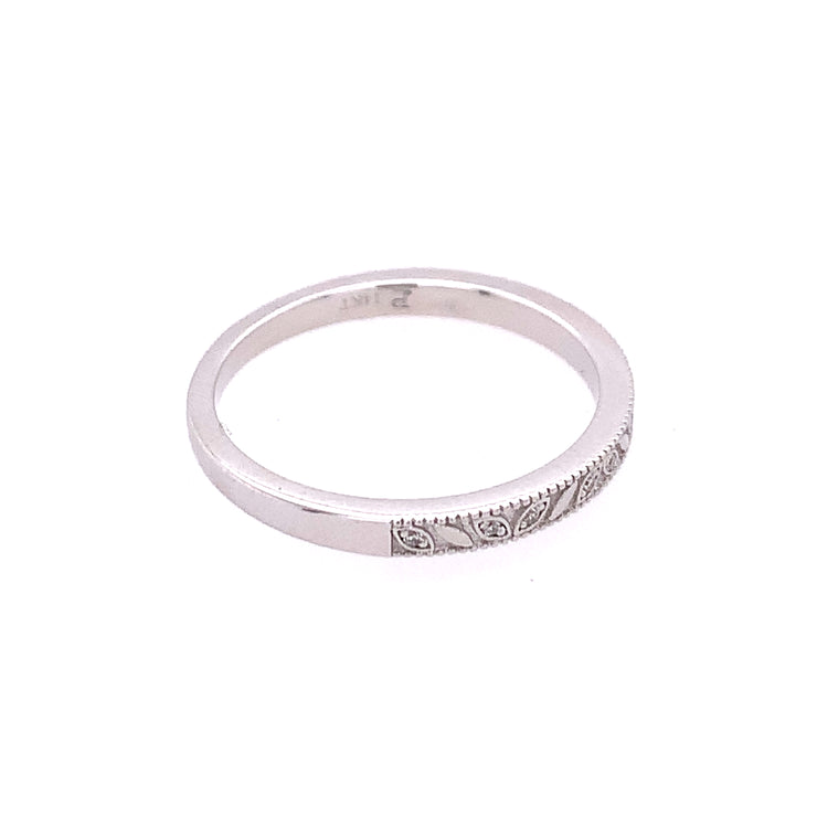 Engraved Diamond Wedding Band in White Gold