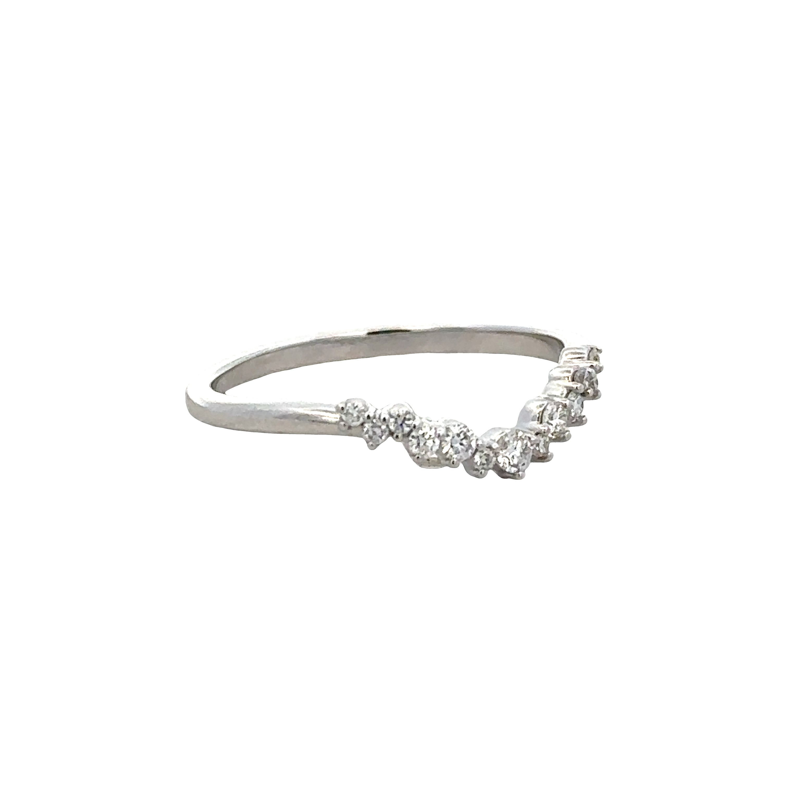 14k White Gold Contoured Diamond Band – Size 7