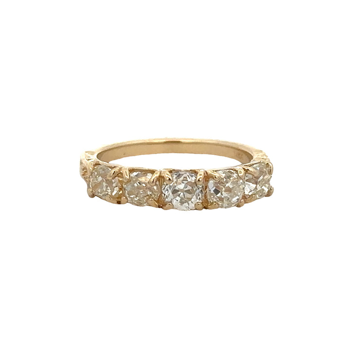 2.0 CTW Old Mine Cut Five Diamond Band in Yellow Gold