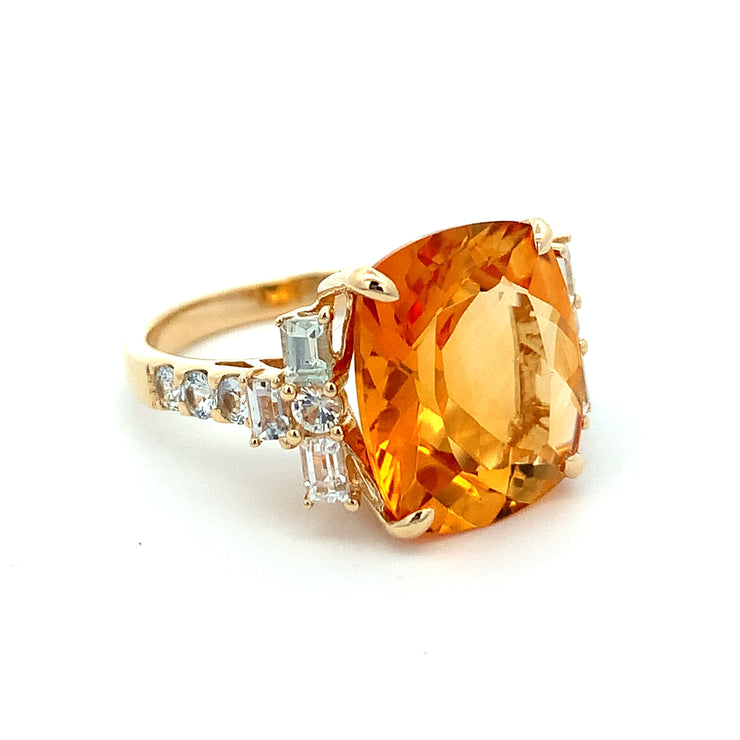 Citrine and Diamond Ring in Yellow Gold