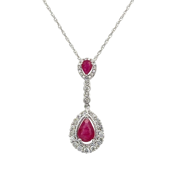 Ruby and Diamond Pendant in White Gold