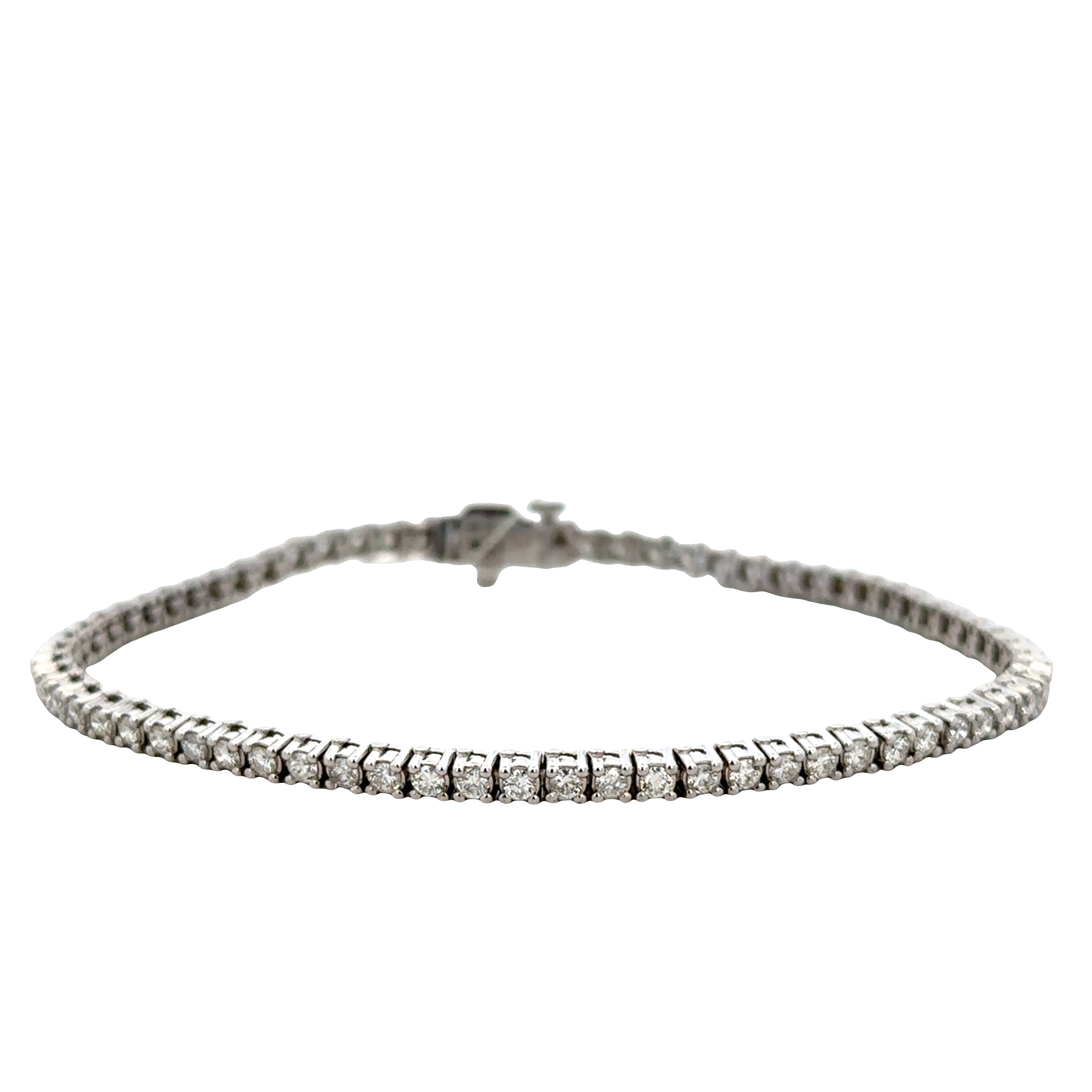 14k White Gold 2.00 Carat Diamond Straight Line Bracelet – 7.25" Long