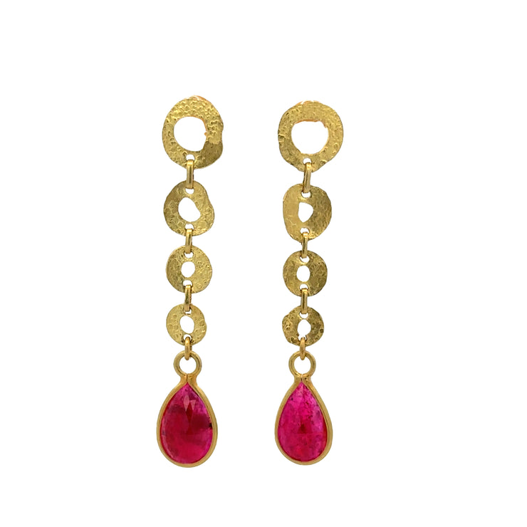 Elongated Ruby Slice Earrings in 22k Yellow Gold