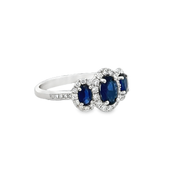 Sapphire and Diamond Three Stone Ring in White Gold