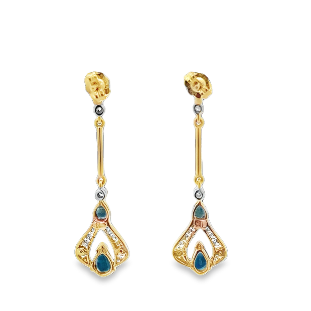 Delicate Sapphire and Diamond Dangle Earrings in Yellow Gold