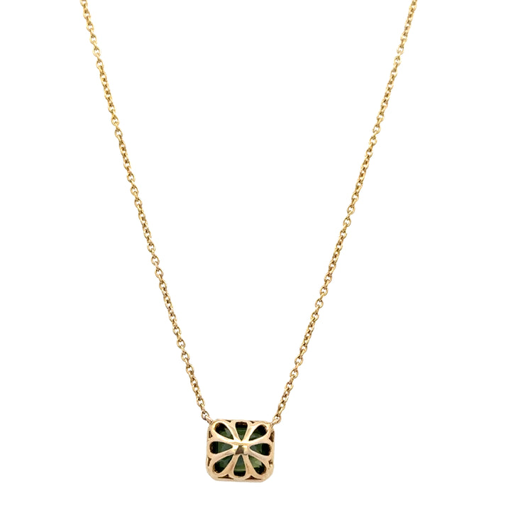 Green Sapphire Bezel Necklace in Yellow Gold