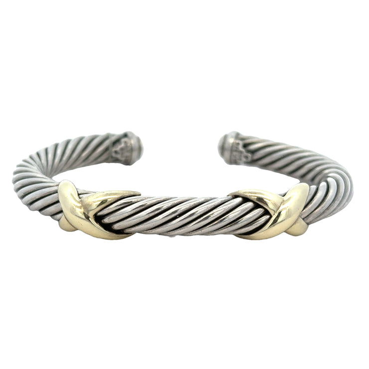 David Yurman "X" Sterling Silver and 14k Yellow Gold Bangle Bracelet