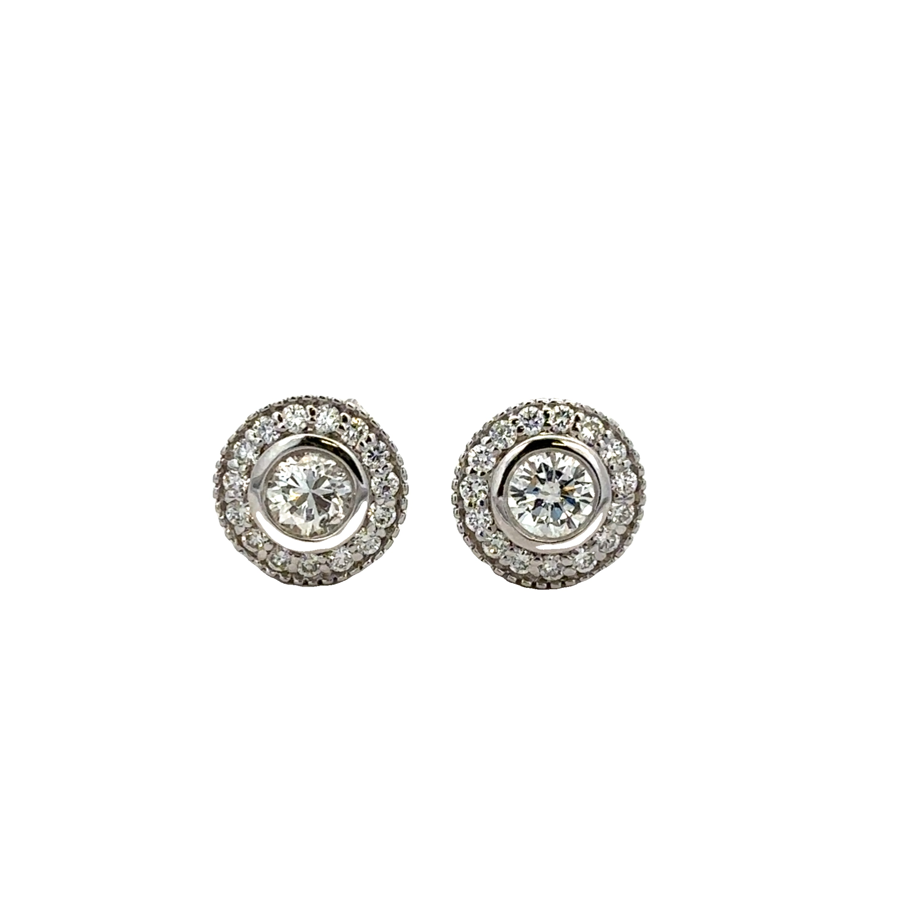 Round Brilliant Cut Diamond Halo Stud Earrings in White Gold