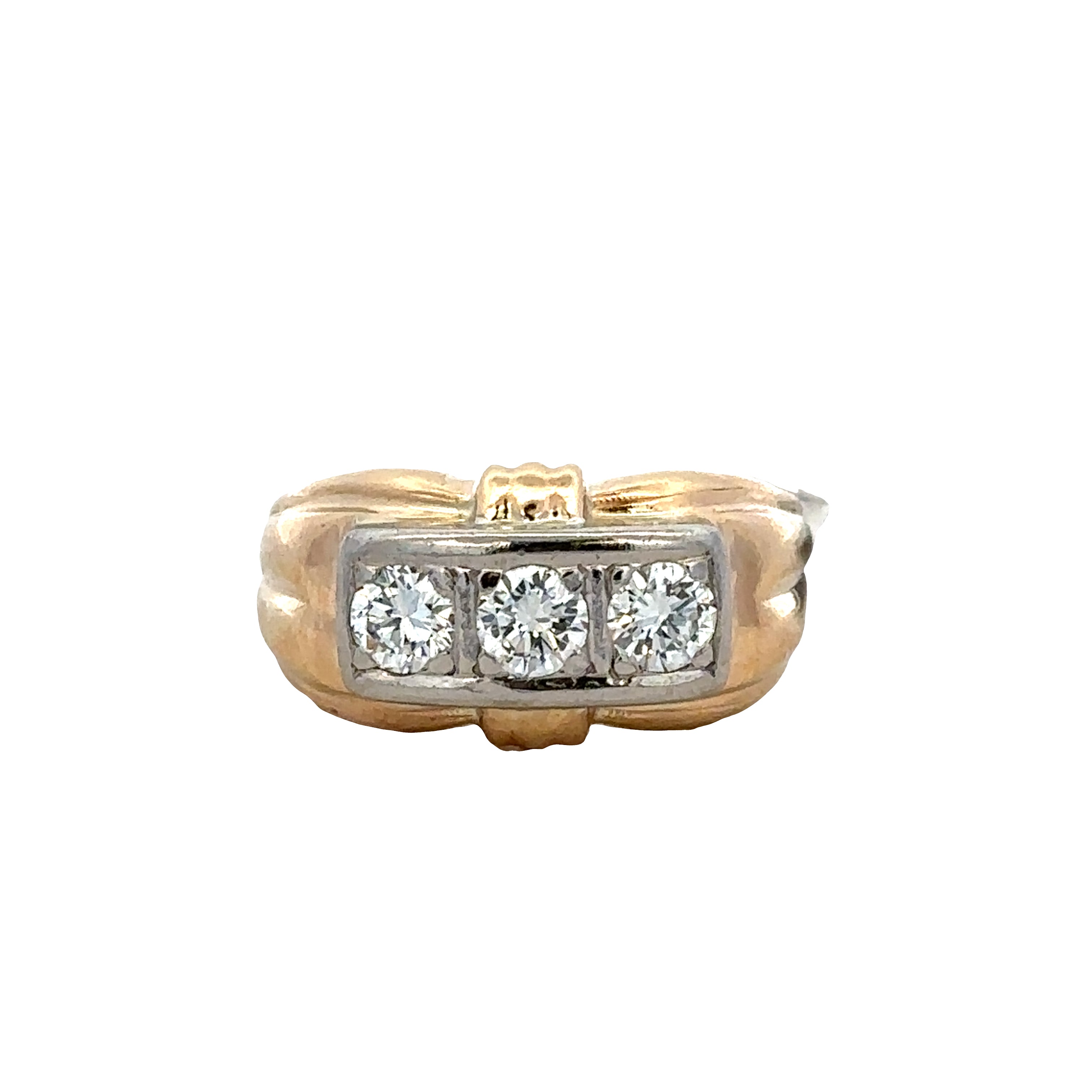Vintage 14k Yellow & White Gold Gents Diamond Ring – Size 9