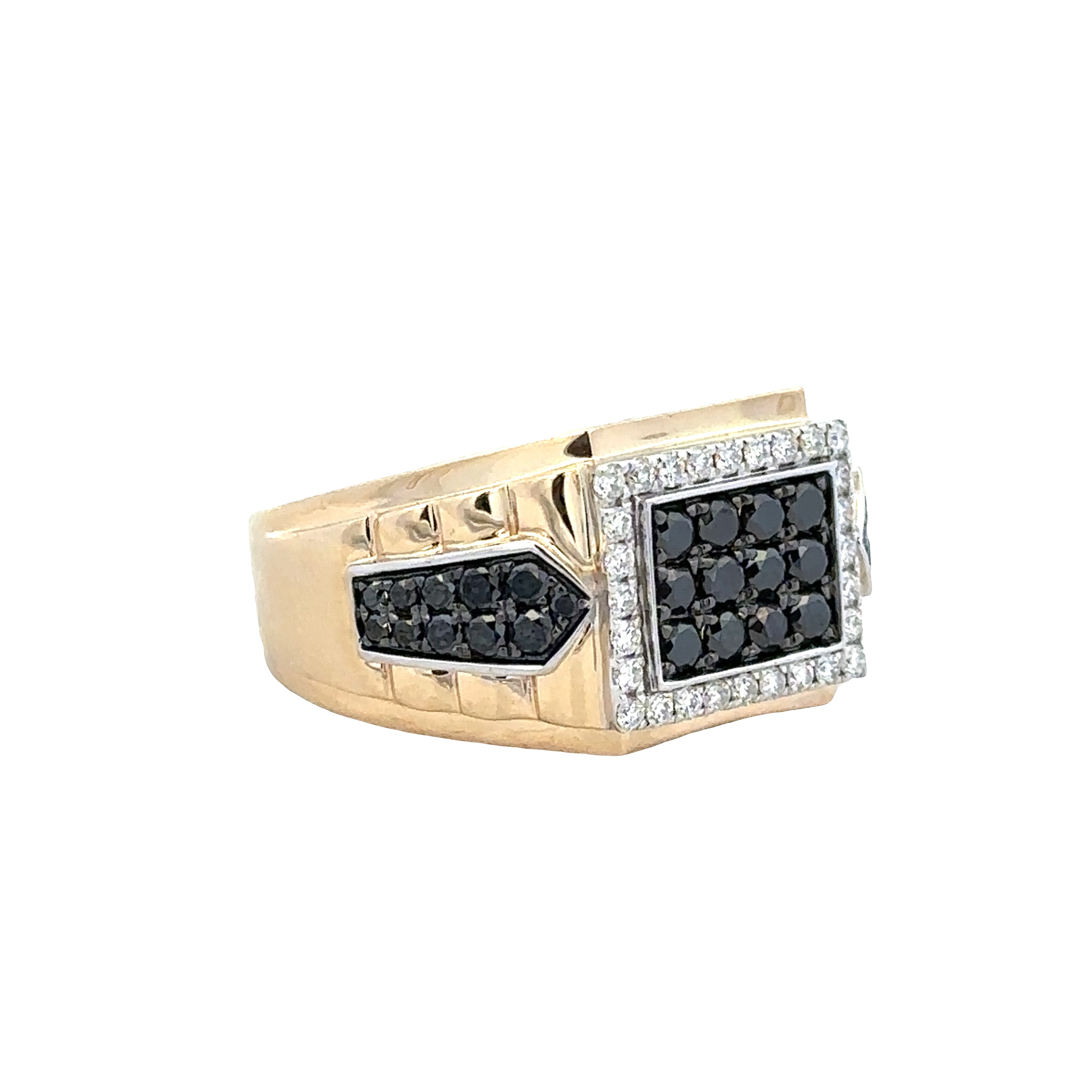 14k Yellow & White Gold Black and White Diamond Cluster Ring – Size 10.5