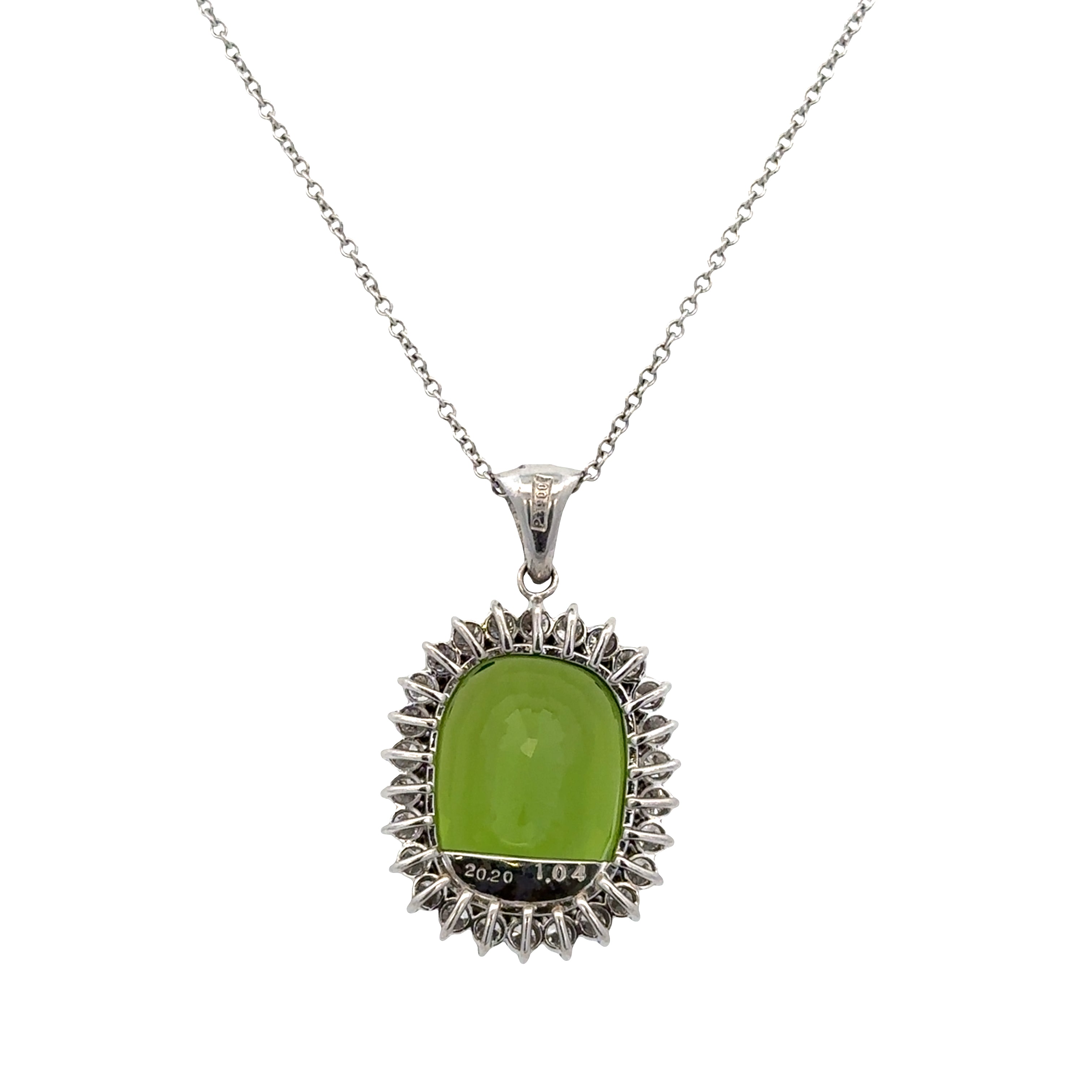 Vintage Platinum Peridot and Diamond Halo Pendant