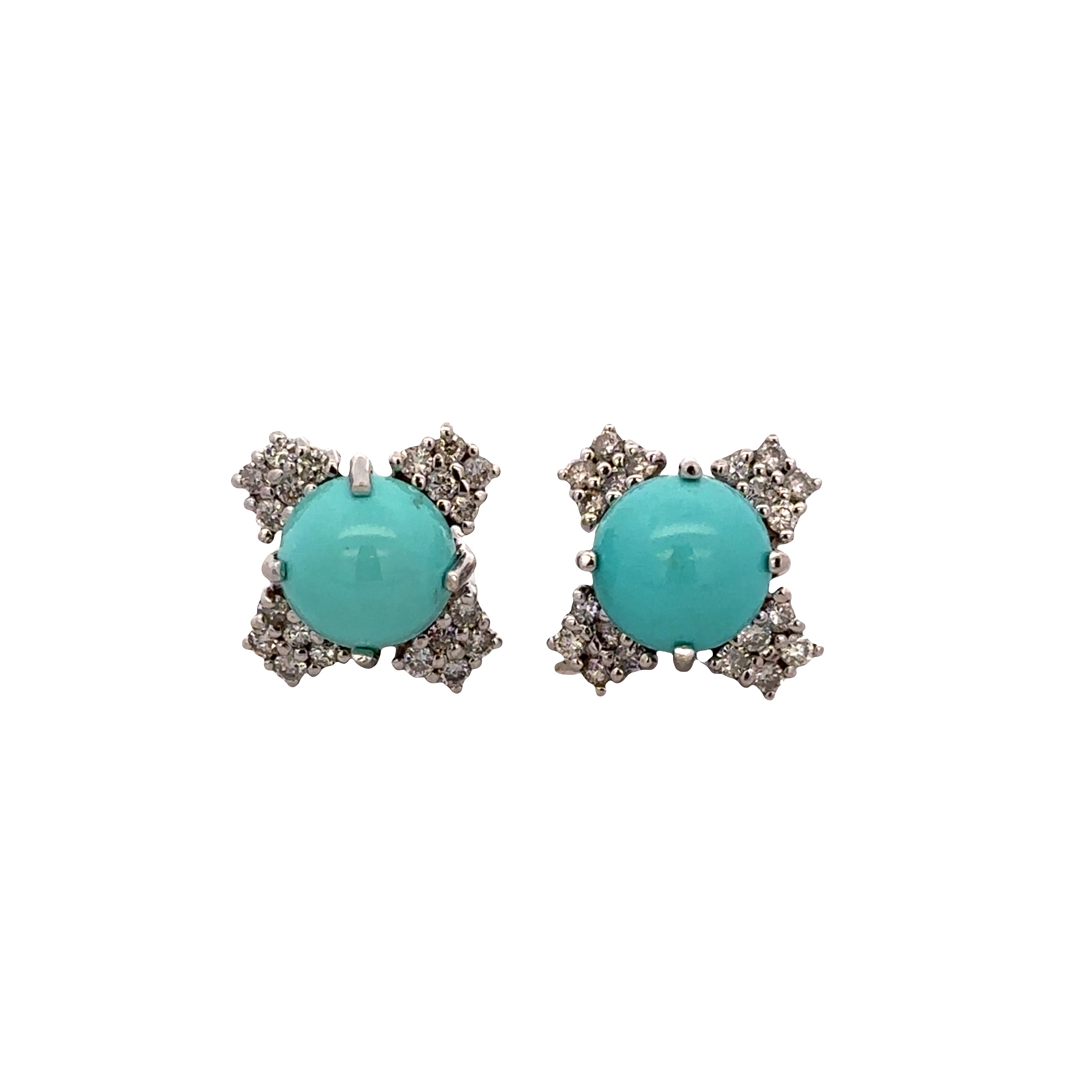 14k White Gold Turquoise & Diamond Celestial Stud Earrings