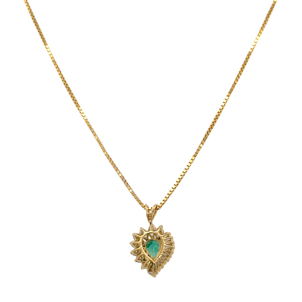 Vintage Emerald and Diamond Pendant in 18k Yellow Gold