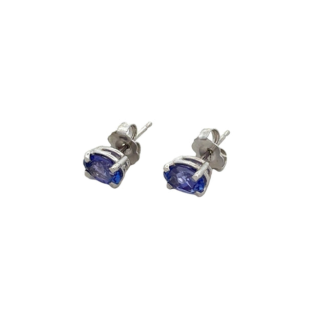 Oval Cut Tanzanite Stud Earrings in White Gold