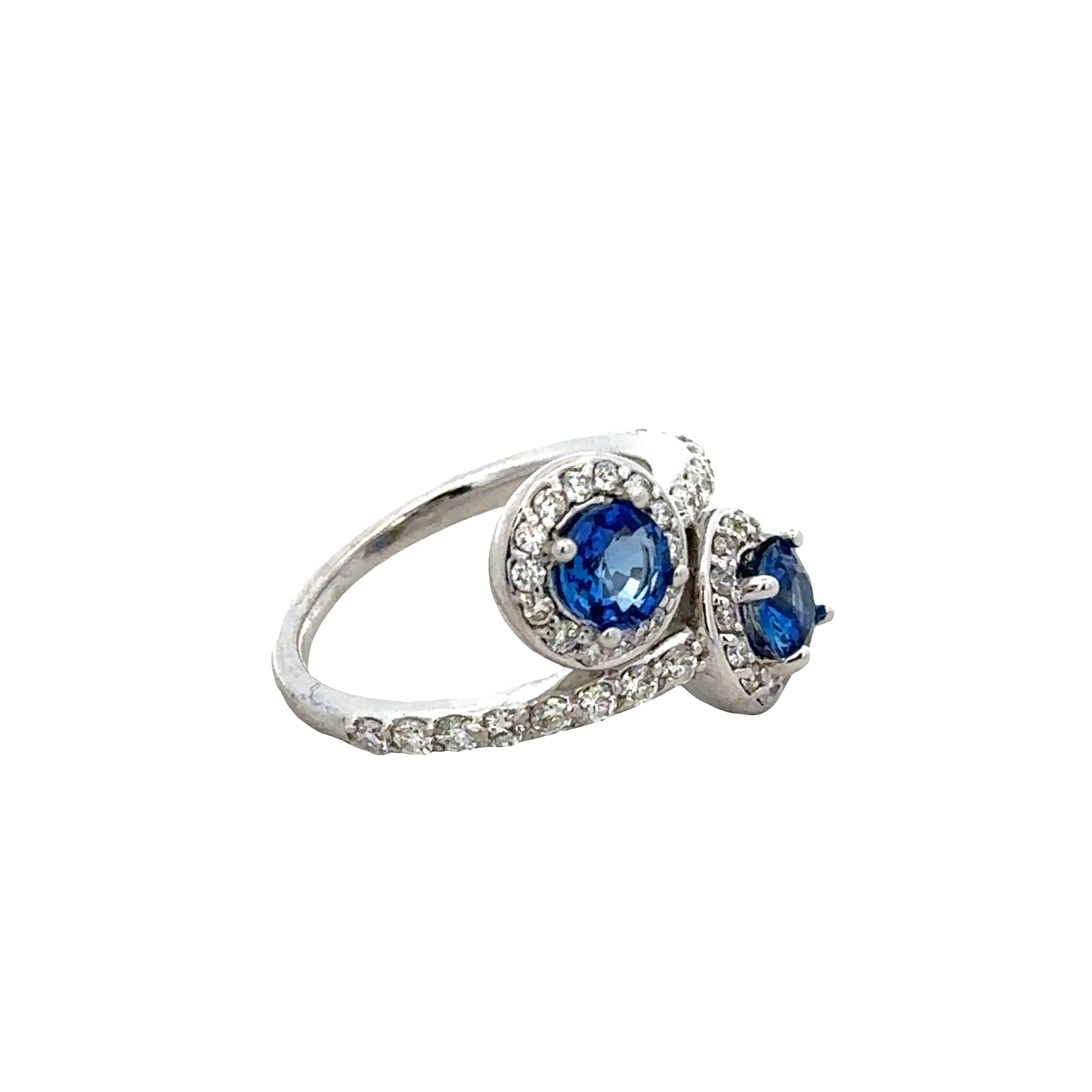18k White Gold Sapphire & Diamond Bypass Ring – Size 6