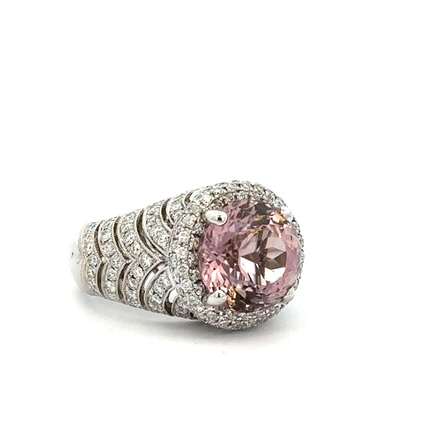 Pink Tourmaline and Diamond Ring in 18k White Gold