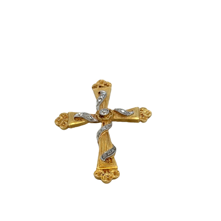 Antique Old Cut Diamond Cross in 18k Yellow and White Gold