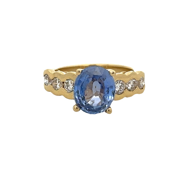 Statement Sapphire and Diamond Ring in 18k Yellow Gold