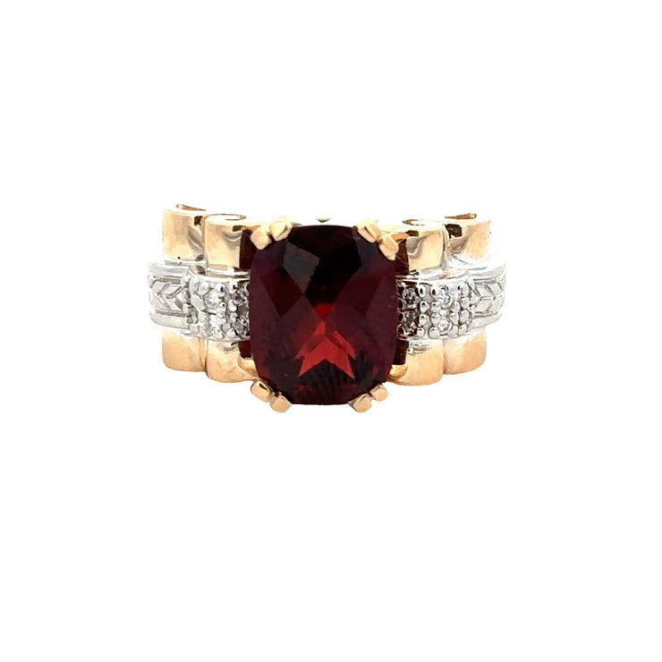 Garnet and Diamond Ring in Two Tone Gold