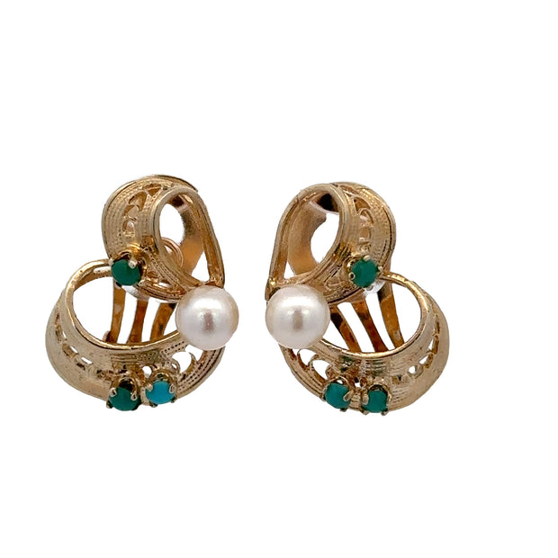 Vintage Mid-Century Turquoise and Pearl Clip-on Earrings