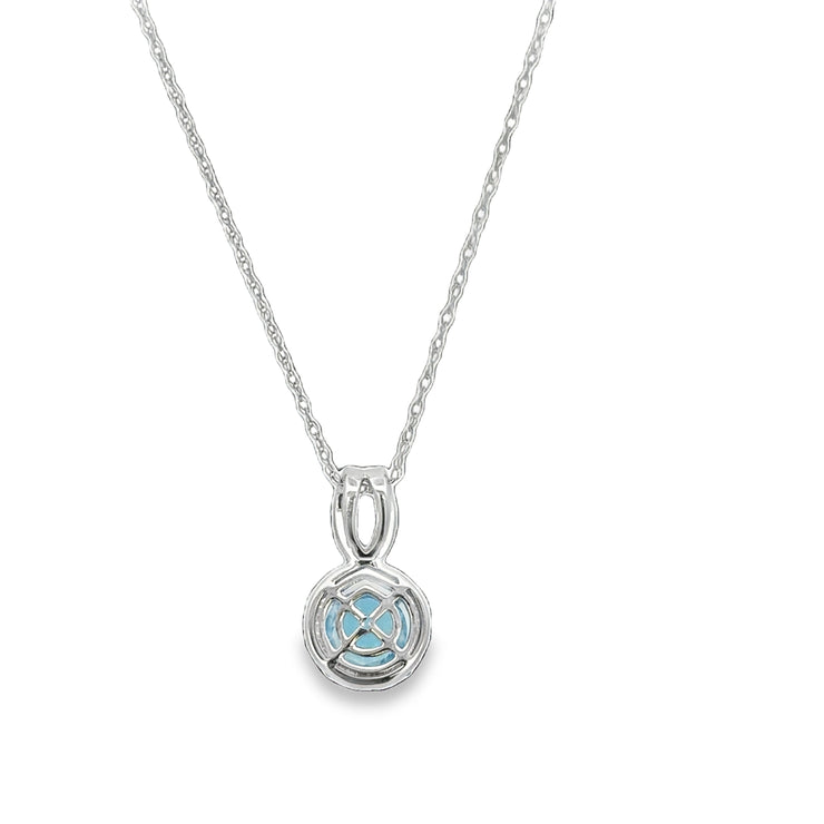 Blue Topaz and Diamond Pendant in White Gold