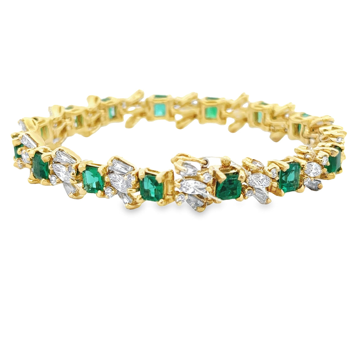 Stunning Vintage 18k Yellow Gold Emerald and Diamond Bracelet
