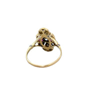 Vintage Art Deco Shield Style Ring with Rose Cut Diamonds and Synthetic Rubies