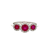 Three Stone Ruby and Diamond Ring in White Gold