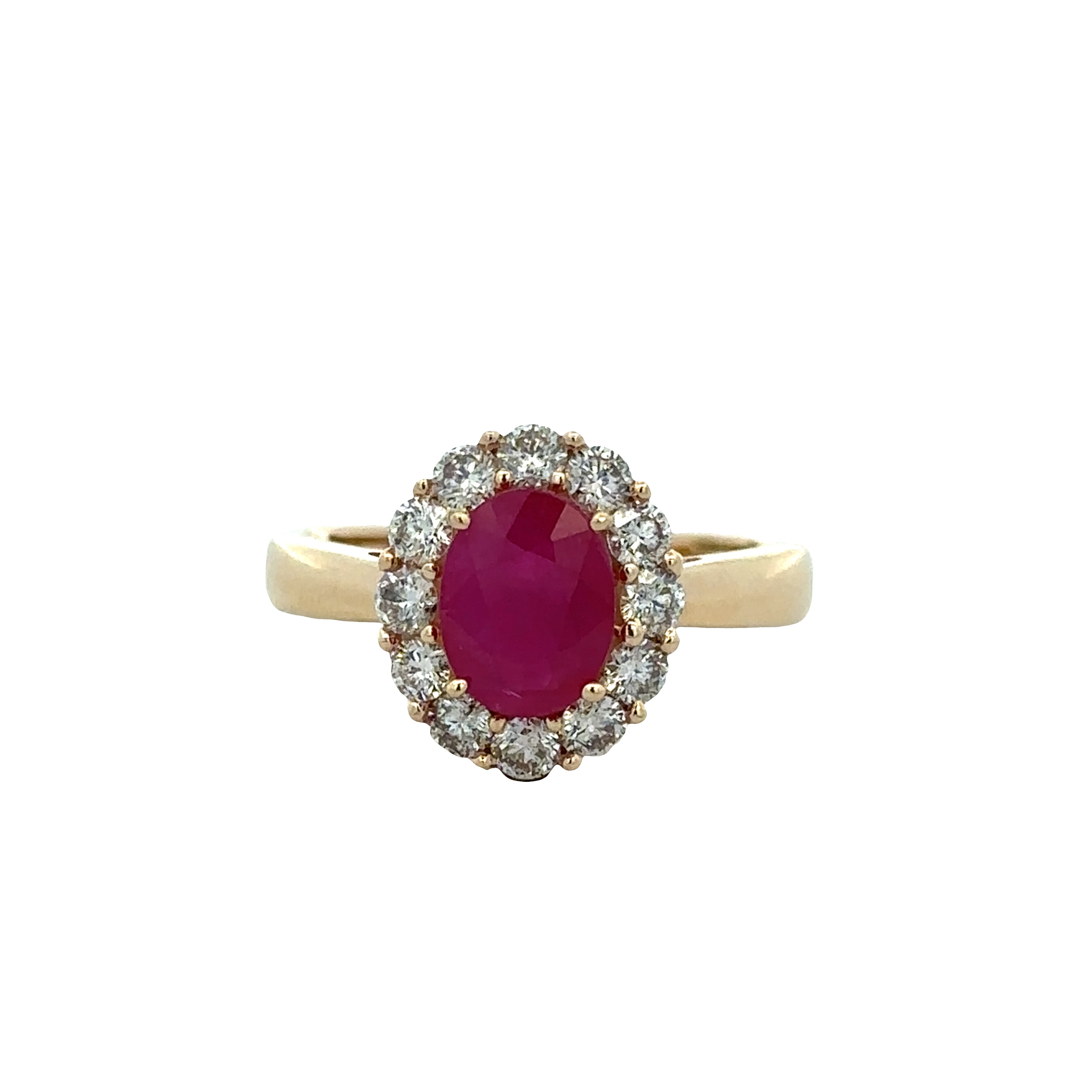 14k Yellow Gold Ruby & Diamond Halo Ring – Size 7