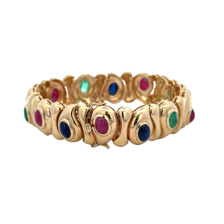 Vintage Ruby, Emerald, and Sapphire Bracelet in Yellow Gold