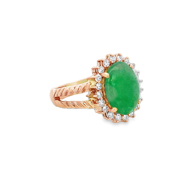 Jade and Diamond Ring in 18k Yellow Gold