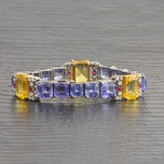 Amazing Vintage 1960s Blue and Yellow Sapphire Statement Bracelet in Platinum